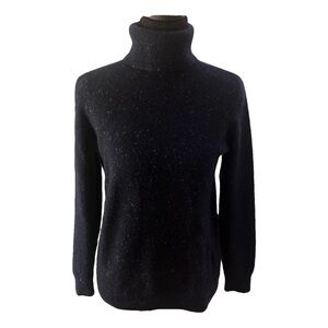 Women's Navy with White Speckles 100% 2-ply Cashmere Turtleneck Sweater